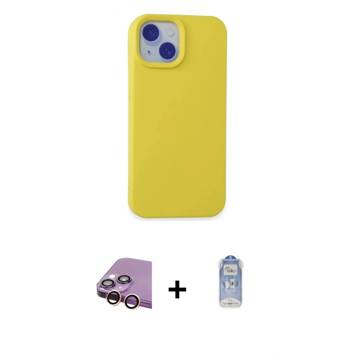 MARSİLYAN™- iPhone 15 Kılıf Ahenk Serisi - Siyah Joko Magic 5D Cam + Raze Metal Kamera Lens - PE
