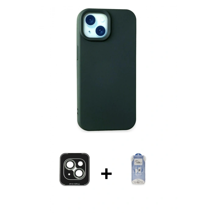 MARSİLYAN™- iPhone 15 Kılıf Ahenk Serisi - Siyah Joko Magic 5D Cam + PVD Metal Kamera Lens - YL