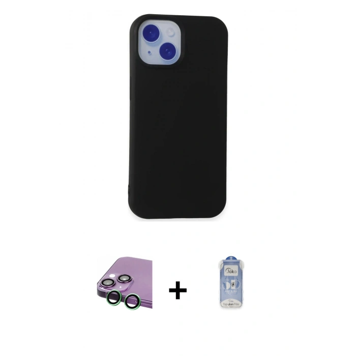 MARSİLYAN™- iPhone 15 Kılıf Ahenk Serisi - Siyah Joko Magic 5D Cam + Raze Metal Kamera Lens - YL
