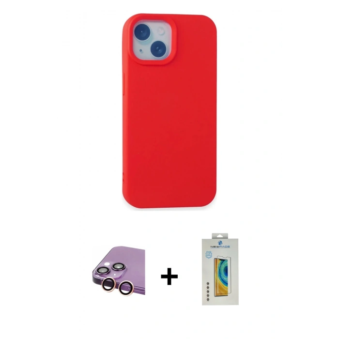 MARSİLYAN™- iPhone 15 Kılıf Ahenk Serisi - Siyah Polymer Nano Ekran Koruyucu + Raze Metal Kamera Lens - PE