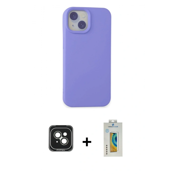 MARSİLYAN™- iPhone 15 Kılıf Ahenk Serisi - Siyah Polymer Nano Ekran Koruyucu + PVD Metal Kamera Lens - YL