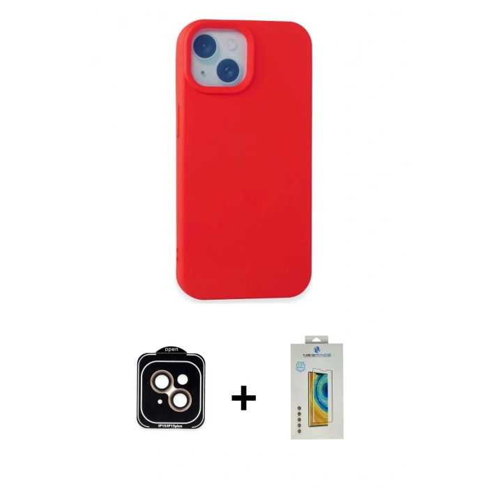 MARSİLYAN™- iPhone 15 Kılıf Ahenk Serisi - Siyah Polymer Nano Ekran Koruyucu + PVD Metal Kamera Lens - TU
