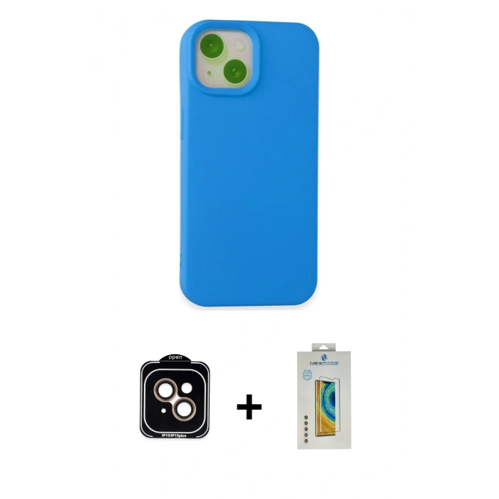 MARSİLYAN™- iPhone 15 Kılıf Ahenk Serisi - Siyah Polymer Nano Ekran Koruyucu + PVD Metal Kamera Lens - TU