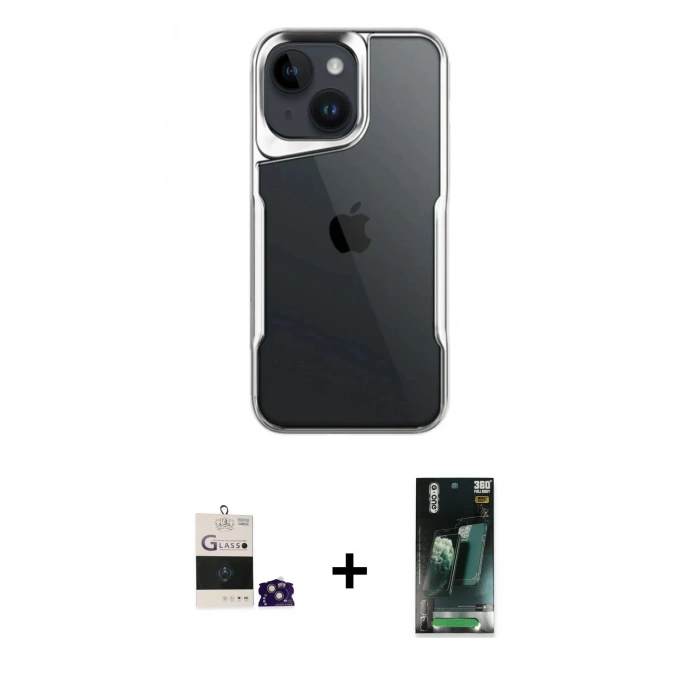 MARSİLYAN™- iPhone 15 Kılıf Akış Çizgi Koleksiyonu - Siyah 360 Mat Full Body Arka Koruyucu + Bilvis Titan Kamera Lens - YL
