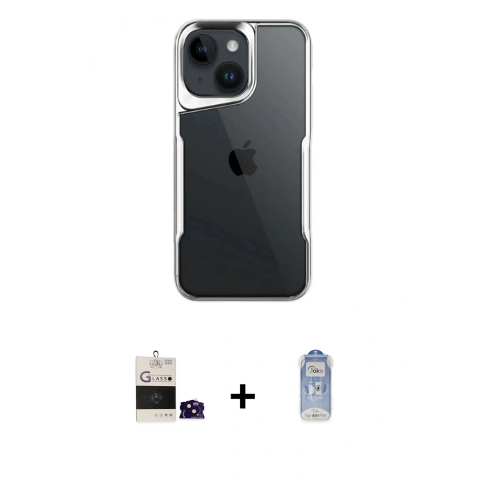 MARSİLYAN™- iPhone 15 Kılıf Akış Çizgi Koleksiyonu - Siyah Joko Magic 5D Cam + Bilvis Titan Kamera Lens - SH