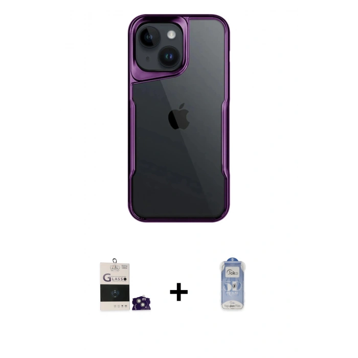 MARSİLYAN™- iPhone 15 Kılıf Akış Çizgi Koleksiyonu - Siyah Joko Magic 5D Cam + Bilvis Titan Kamera Lens - YL