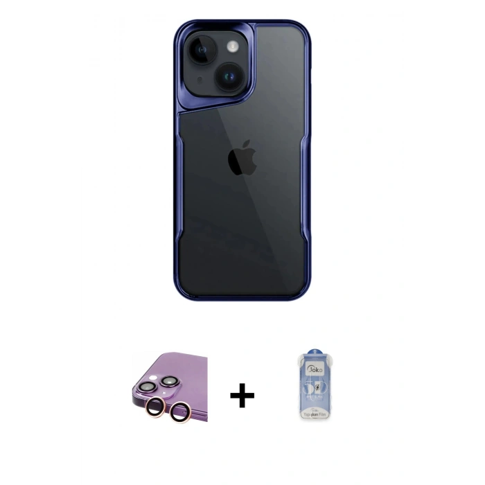 MARSİLYAN™- iPhone 15 Kılıf Akış Çizgi Koleksiyonu - Siyah Joko Magic 5D Cam + Raze Metal Kamera Lens - PE