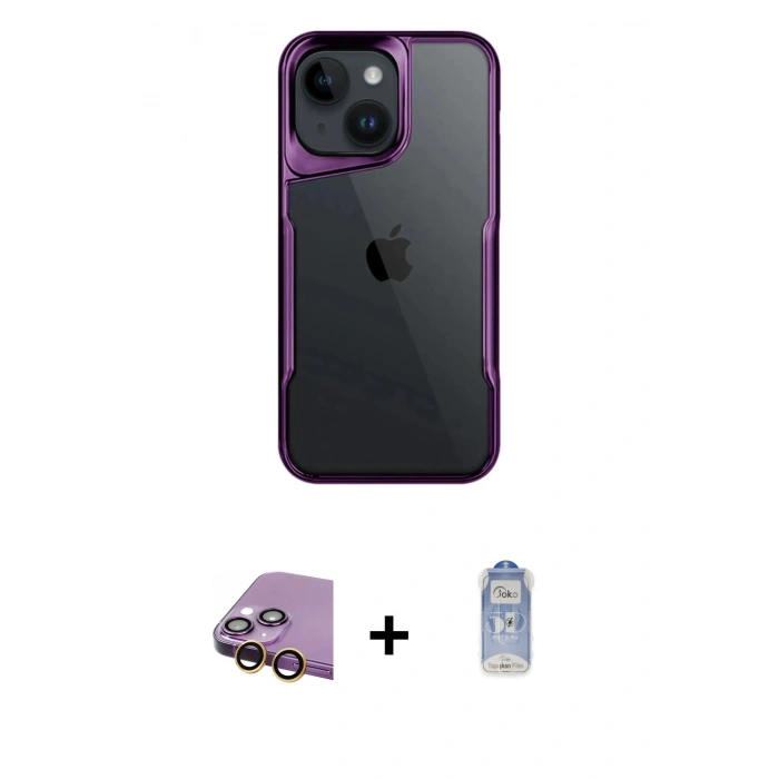 MARSİLYAN™- iPhone 15 Kılıf Akış Çizgi Koleksiyonu - Siyah Joko Magic 5D Cam + Raze Metal Kamera Lens - SI