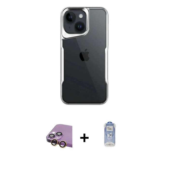 MARSİLYAN™- iPhone 15 Kılıf Akış Çizgi Koleksiyonu - Siyah Joko Magic 5D Cam + Raze Metal Kamera Lens - SI