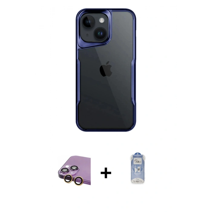 MARSİLYAN™- iPhone 15 Kılıf Akış Çizgi Koleksiyonu - Siyah Joko Magic 5D Cam + Raze Metal Kamera Lens - SI