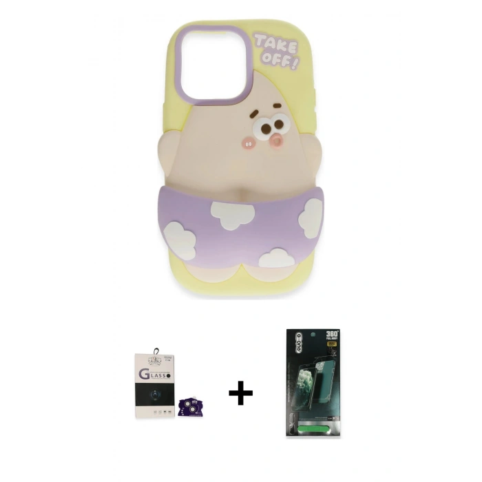MARSİLYAN™- iPhone 15 Kılıf Akış Yansıma - Şeffaf 360 Full Body Arka Koruyucu + Pembe Bilvis Titan Kamera Lens