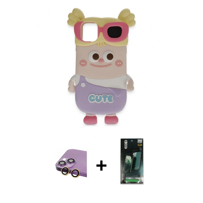 MARSİLYAN™- iPhone 15 Kılıf Akış Yansıma - Şeffaf 360 Full Body Arka Koruyucu + Raze Metal Kamera Lens - SI
