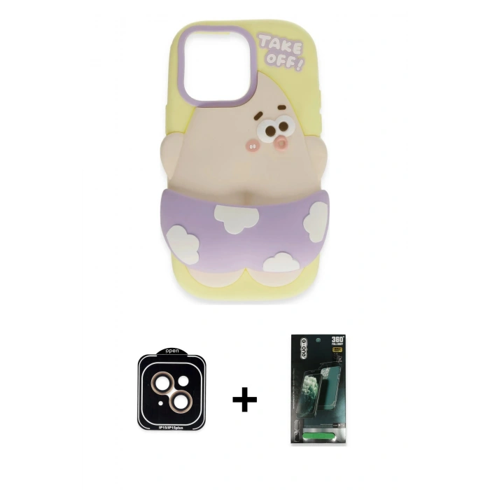 MARSİLYAN™- iPhone 15 Kılıf Akış Yansıma - Siyah 360 Mat Full Body Arka Koruyucu + PVD Metal Kamera Lens - TU