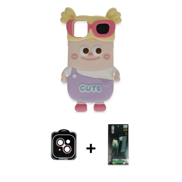 MARSİLYAN™- iPhone 15 Kılıf Akış Yansıma - Siyah 360 Mat Full Body Arka Koruyucu + PVD Metal Kamera Lens - TU