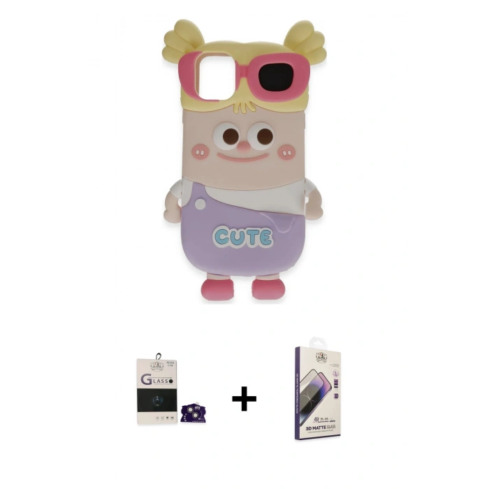 MARSİLYAN™- iPhone 15 Kılıf Akış Yansıma - Siyah Bilvis 3D Mat Cam Ekran Koruyucu + Bilvis Titan Kamera Lens - PE