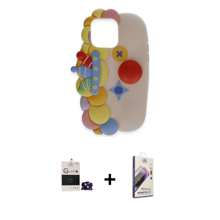MARSİLYAN™- iPhone 15 Kılıf Akış Yansıma - Siyah Bilvis 3D Mat Cam Ekran Koruyucu + Bilvis Titan Kamera Lens - PE