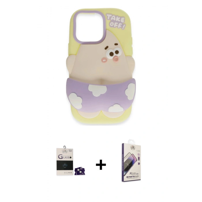 MARSİLYAN™- iPhone 15 Kılıf Akış Yansıma - Siyah Bilvis 3D Mat Cam Ekran Koruyucu + Bilvis Titan Kamera Lens - YL