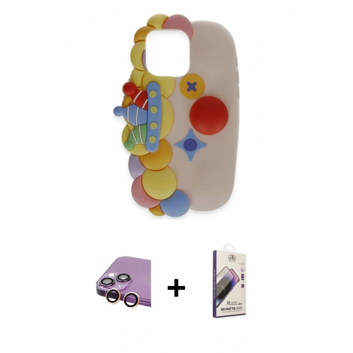 MARSİLYAN™- iPhone 15 Kılıf Akış Yansıma - Siyah Bilvis 3D Mat Cam Ekran Koruyucu + Raze Metal Kamera Lens - PE
