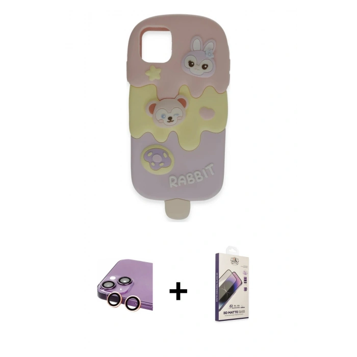 MARSİLYAN™- iPhone 15 Kılıf Akış Yansıma - Siyah Bilvis 3D Mat Cam Ekran Koruyucu + Raze Metal Kamera Lens - PE