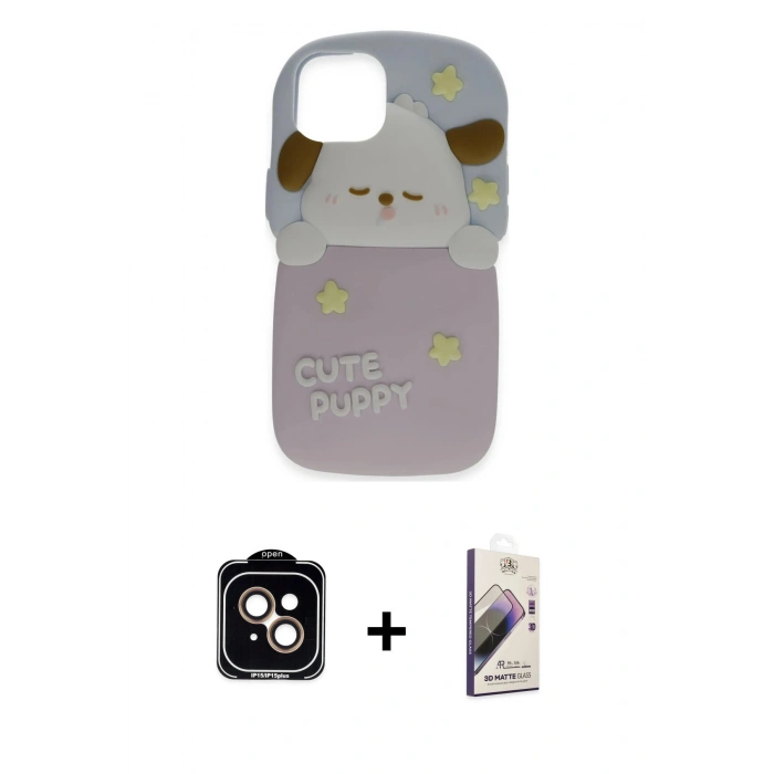 MARSİLYAN™- iPhone 15 Kılıf Akış Yansıma - Siyah Bilvis 3D Mat Cam Ekran Koruyucu + PVD Metal Kamera Lens - TU