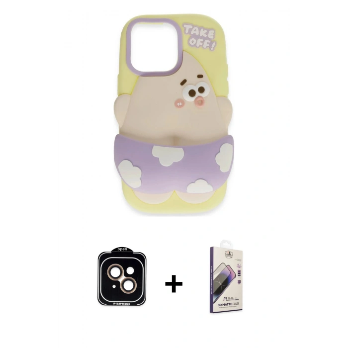MARSİLYAN™- iPhone 15 Kılıf Akış Yansıma - Siyah Bilvis 3D Mat Cam Ekran Koruyucu + PVD Metal Kamera Lens - TU