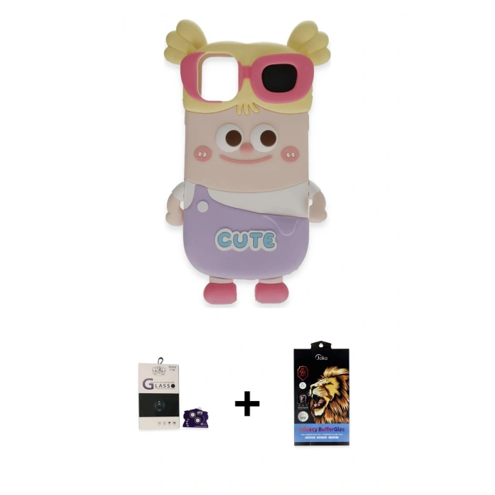 MARSİLYAN™- iPhone 15 Kılıf Akış Yansıma - Siyah Buffer Hayalet Cam Ekran Koruyucu + Bilvis Titan Kamera Lens - PE
