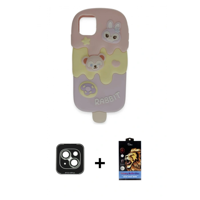 MARSİLYAN™- iPhone 15 Kılıf Akış Yansıma - Siyah Buffer Hayalet Cam Ekran Koruyucu + PVD Metal Kamera Lens - YL