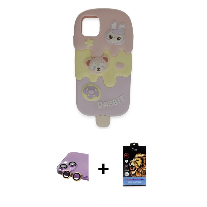 MARSİLYAN™- iPhone 15 Kılıf Akış Yansıma - Siyah Buffer Hayalet Cam Ekran Koruyucu + Raze Metal Kamera Lens - SI