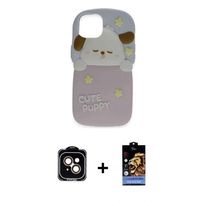 MARSİLYAN™- iPhone 15 Kılıf Akış Yansıma - Siyah Buffer Hayalet Cam Ekran Koruyucu + PVD Metal Kamera Lens - TU