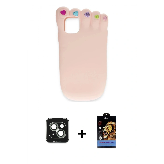 MARSİLYAN™- iPhone 15 Kılıf Akış Yansıma - Siyah Buffer Hayalet Cam Ekran Koruyucu + Yeşil PVD Metal Kamera Lens