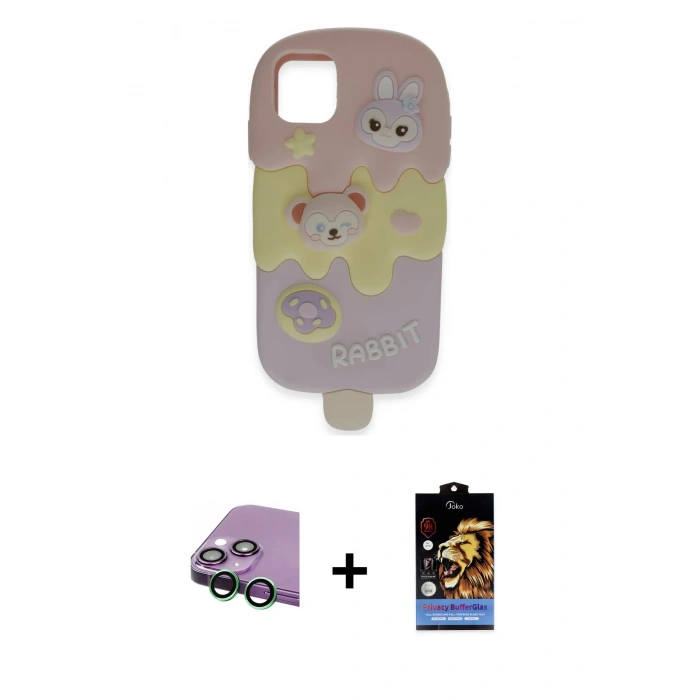 MARSİLYAN™- iPhone 15 Kılıf Akış Yansıma - Siyah Buffer Hayalet Cam Ekran Koruyucu + Raze Metal Kamera Lens - YL