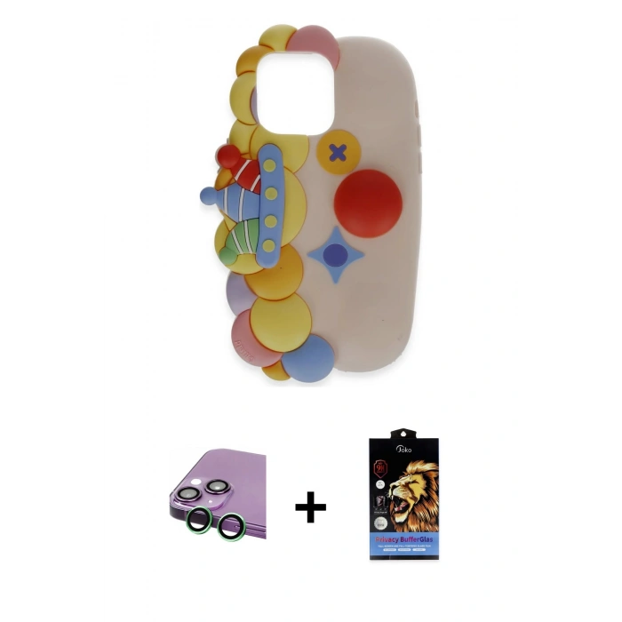 MARSİLYAN™- iPhone 15 Kılıf Akış Yansıma - Siyah Buffer Hayalet Cam Ekran Koruyucu + Raze Metal Kamera Lens - YL