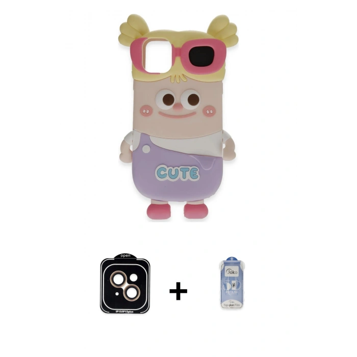 MARSİLYAN™- iPhone 15 Kılıf Akış Yansıma - Siyah Joko Magic 5D Cam + PVD Metal Kamera Lens - TU