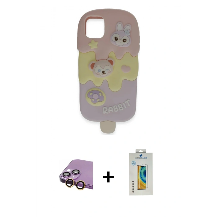 MARSİLYAN™- iPhone 15 Kılıf Akış Yansıma - Siyah Polymer Nano Ekran Koruyucu + Raze Metal Kamera Lens - SI