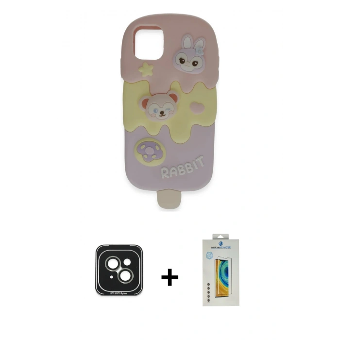 MARSİLYAN™- iPhone 15 Kılıf Akış Yansıma - Siyah Polymer Nano Ekran Koruyucu + PVD Metal Kamera Lens - YL