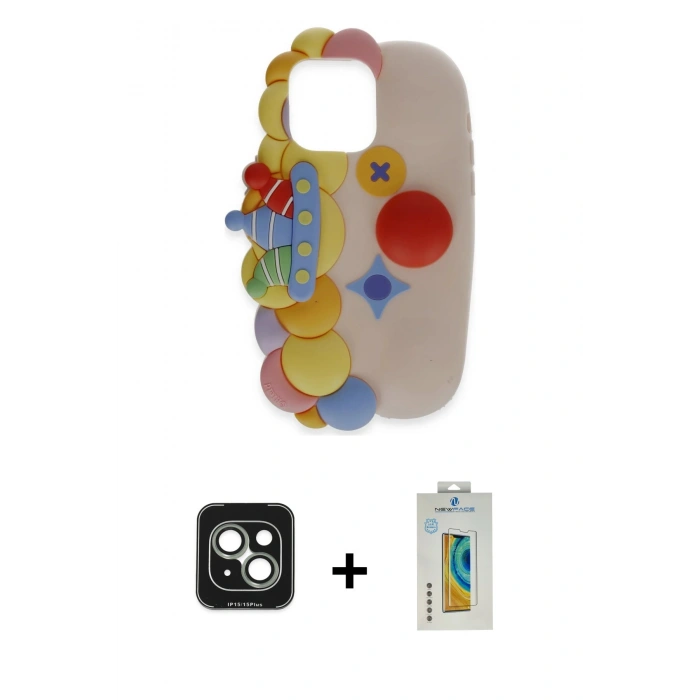 MARSİLYAN™- iPhone 15 Kılıf Akış Yansıma - Siyah Polymer Nano Ekran Koruyucu + PVD Metal Kamera Lens - YL