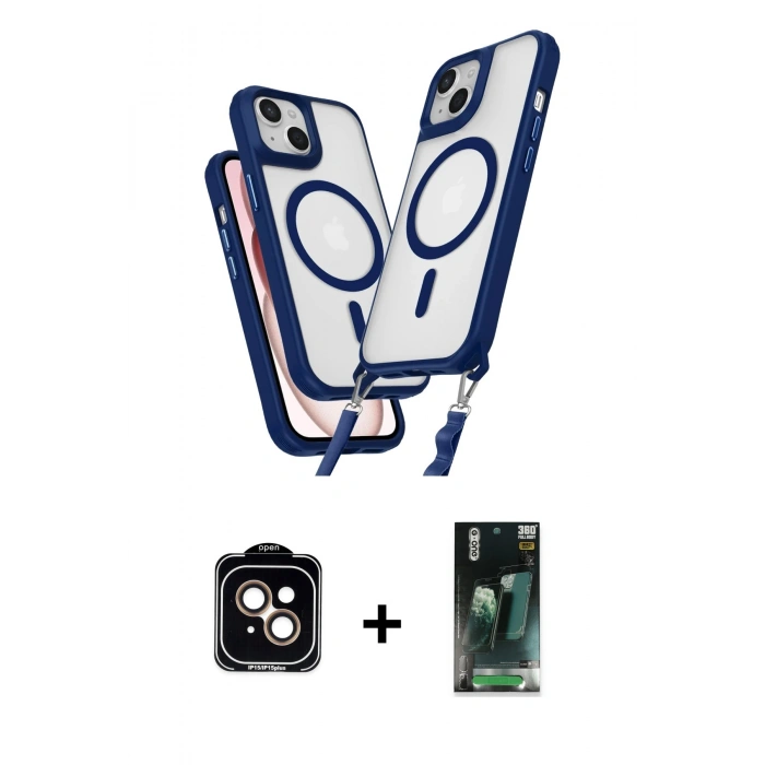 MARSİLYAN™- iPhone 15 Kılıf Atlas Doku Koleksiyonu - Siyah 360 Mat Full Body Arka Koruyucu + PVD Metal Kamera Lens - TU