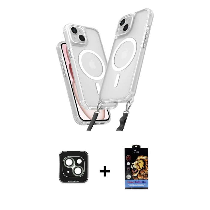 MARSİLYAN™- iPhone 15 Kılıf Atlas Doku Koleksiyonu - Siyah Buffer Hayalet Cam Ekran Koruyucu + PVD Metal Kamera Lens - YL