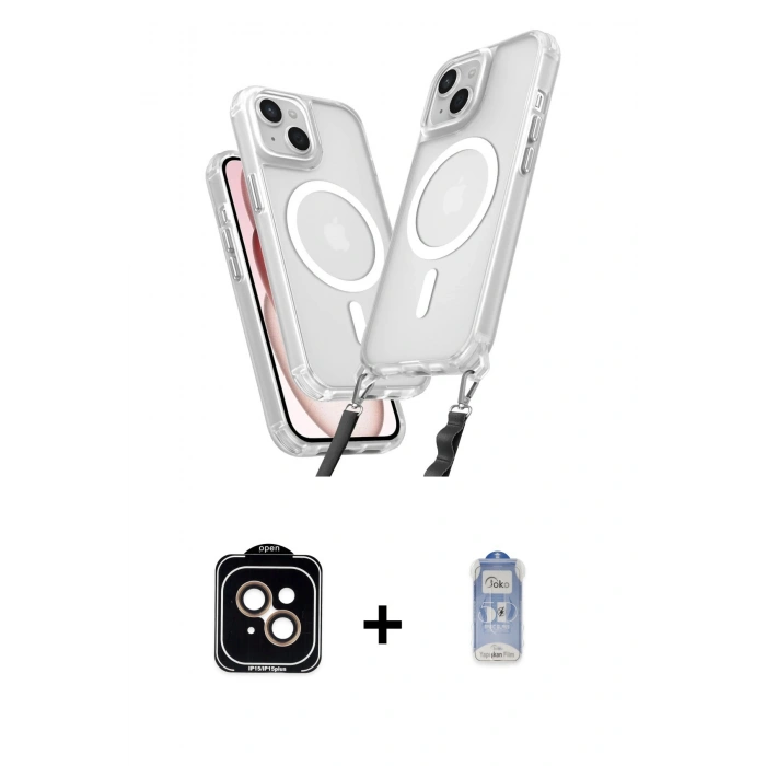 MARSİLYAN™- iPhone 15 Kılıf Atlas Doku Koleksiyonu - Siyah Joko Magic 5D Cam + PVD Metal Kamera Lens - TU