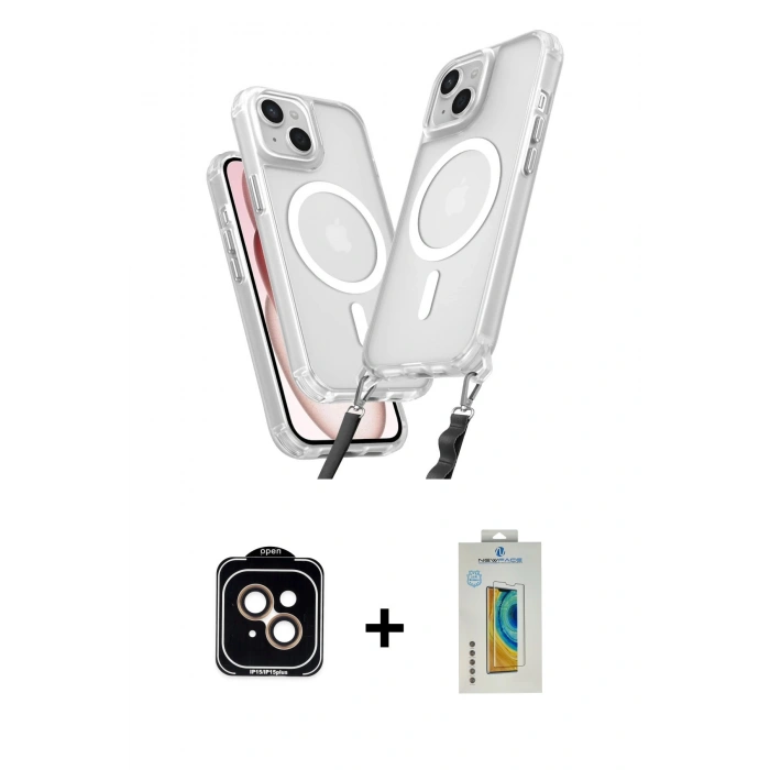 MARSİLYAN™- iPhone 15 Kılıf Atlas Doku Koleksiyonu - Siyah Polymer Nano Ekran Koruyucu + PVD Metal Kamera Lens - TU