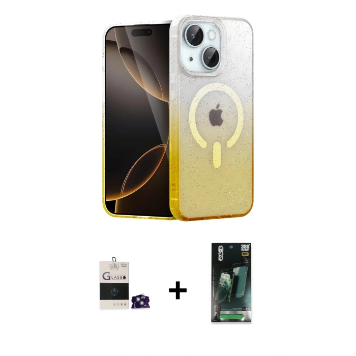 MARSİLYAN™- iPhone 15 Kılıf Eksen Minimal Özel Seri - Şeffaf 360 Full Body Arka Koruyucu + Bilvis Titan Kamera Lens - YL