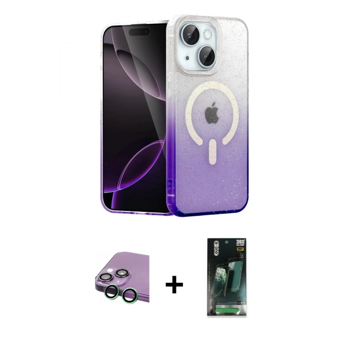 MARSİLYAN™- iPhone 15 Kılıf Eksen Minimal Özel Seri - Şeffaf 360 Full Body Arka Koruyucu + Raze Metal Kamera Lens - YL