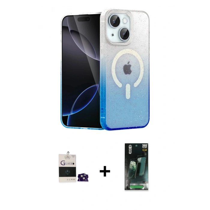 MARSİLYAN™- iPhone 15 Kılıf Eksen Minimal Özel Seri - Siyah 360 Mat Full Body Arka Koruyucu + Bilvis Titan Kamera Lens - PE
