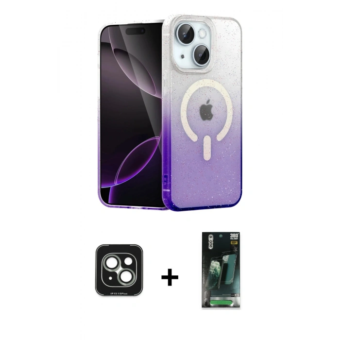 MARSİLYAN™- iPhone 15 Kılıf Eksen Minimal Özel Seri - Siyah 360 Mat Full Body Arka Koruyucu + PVD Metal Kamera Lens - YL
