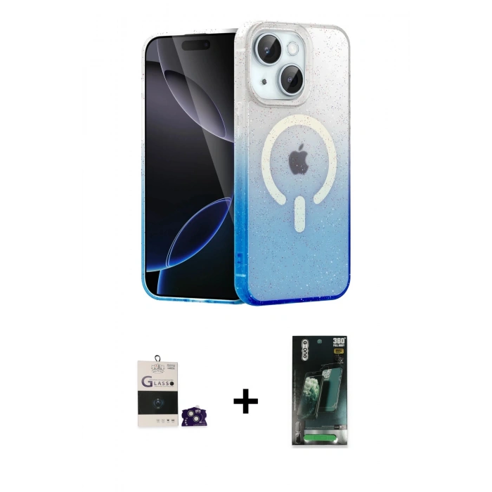 MARSİLYAN™- iPhone 15 Kılıf Eksen Minimal Özel Seri - Siyah 360 Mat Full Body Arka Koruyucu + Bilvis Titan Kamera Lens - YL