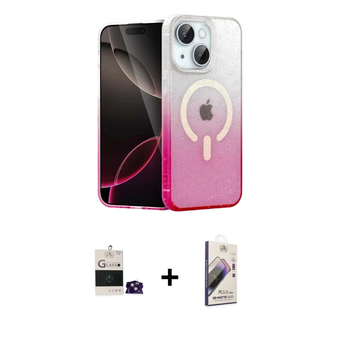 MARSİLYAN™- iPhone 15 Kılıf Eksen Minimal Özel Seri - Siyah Bilvis 3D Mat Cam Ekran Koruyucu + Bilvis Titan Kamera Lens - PE
