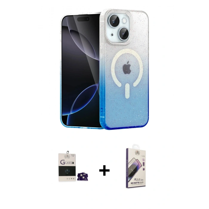MARSİLYAN™- iPhone 15 Kılıf Eksen Minimal Özel Seri - Siyah Bilvis 3D Mat Cam Ekran Koruyucu + Bilvis Titan Kamera Lens - PE