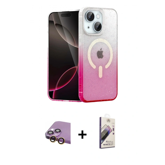 MARSİLYAN™- iPhone 15 Kılıf Eksen Minimal Özel Seri - Siyah Bilvis 3D Mat Cam Ekran Koruyucu + Sarı Raze Metal Kamera Lens