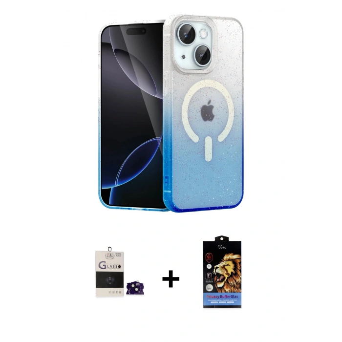 MARSİLYAN™- iPhone 15 Kılıf Eksen Minimal Özel Seri - Siyah Buffer Hayalet Cam Ekran Koruyucu + Bilvis Titan Kamera Lens - SH