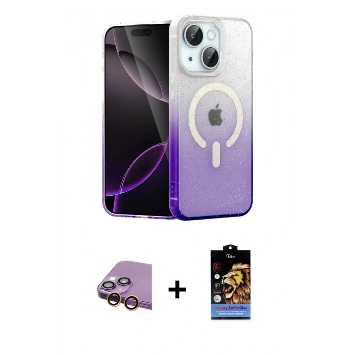 MARSİLYAN™- iPhone 15 Kılıf Eksen Minimal Özel Seri - Siyah Buffer Hayalet Cam Ekran Koruyucu + Raze Metal Kamera Lens - SI